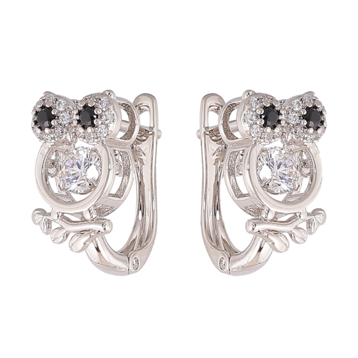 Серьги Xuping цвет Родий английский замок "Совы с кристаллами" фото №7