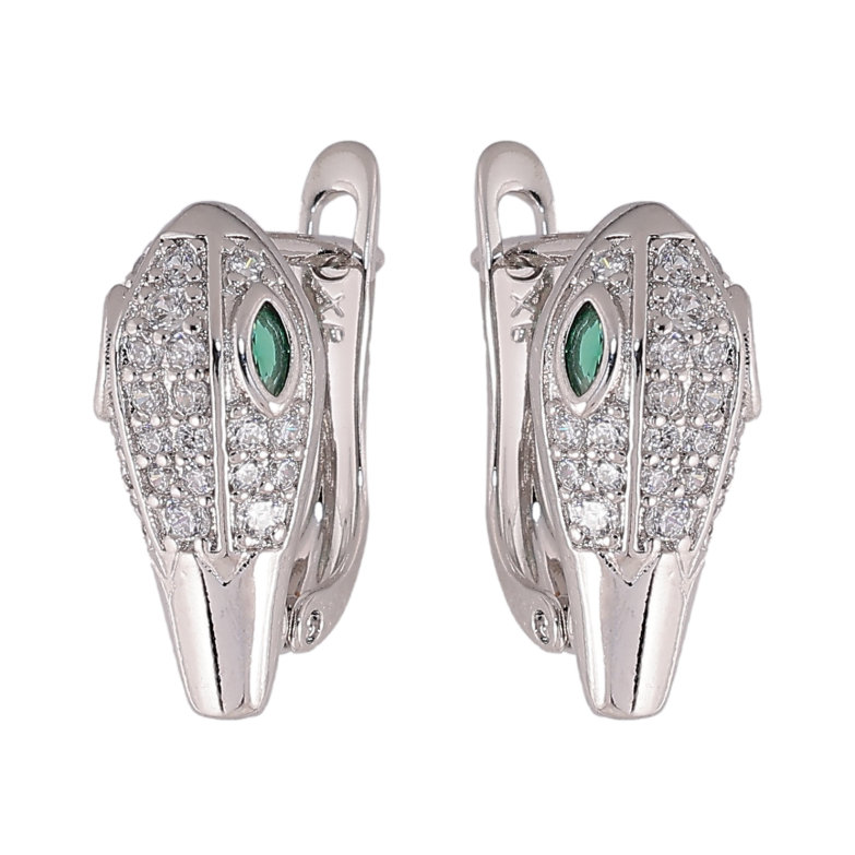 Сережки Xuping колір Родій англійський замок "Інкрустація з зеленими кристалами" фото №1