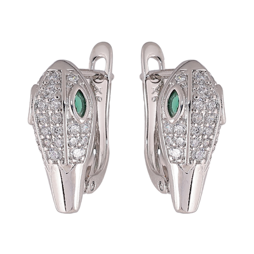 Сережки Xuping колір Родій англійський замок "Інкрустація з зеленими кристалами" фото №1