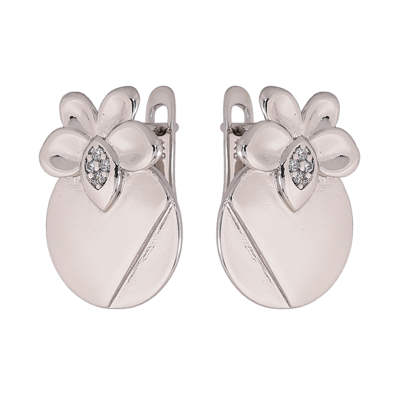 Серьги Xuping цвет Родий английский замок "Цветочный узор с кристаллами" фото №1