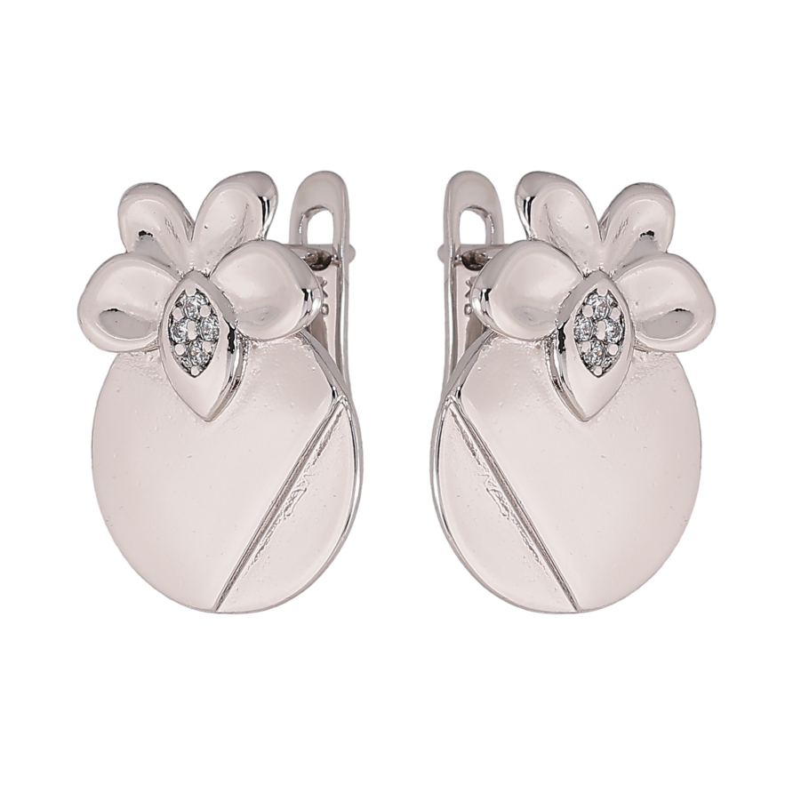 Серьги Xuping цвет Родий английский замок "Цветочный узор с кристаллами" фото №1