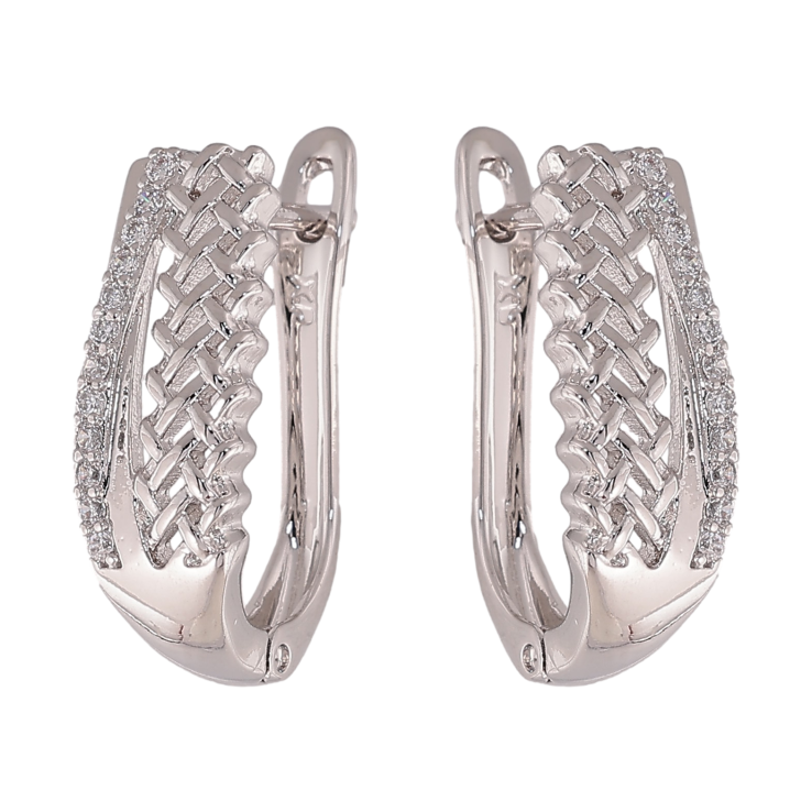 Серьги Xuping цвет Родий английский замок "Узор с кристаллами" фото №1 Серьги Xuping цвет Родий английский замок "Узор с кристаллами" фото №1