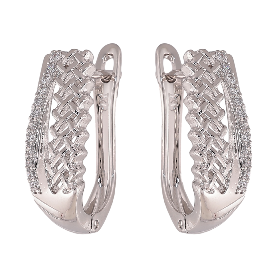 Серьги Xuping цвет Родий английский замок "Узор с кристаллами" фото №1 Серьги Xuping цвет Родий английский замок "Узор с кристаллами" фото №1