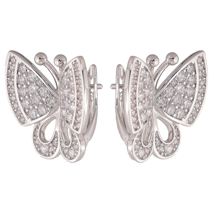 Серьги Xuping цвет Родий английский замок "Бабочки с инкрустацией кристаллами" фото №18 Серьги Xuping цвет Родий английский замок "Бабочки с инкрустацией кристаллами" фото №18
