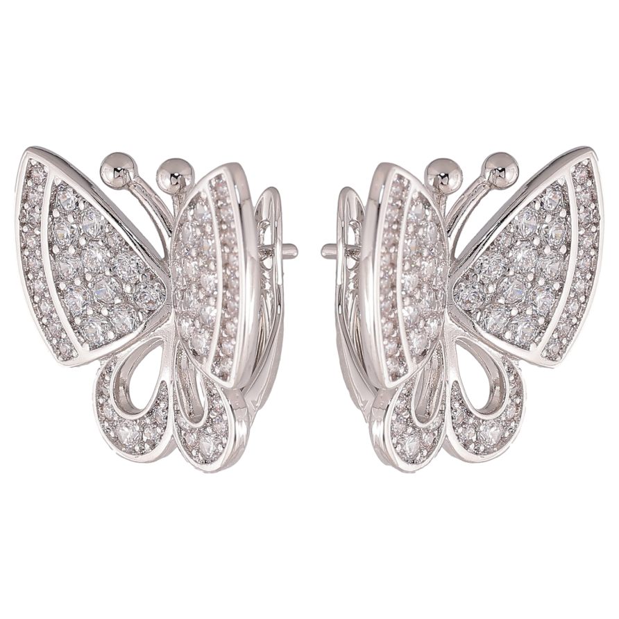 Серьги Xuping цвет Родий английский замок "Бабочки с инкрустацией кристаллами" фото №1