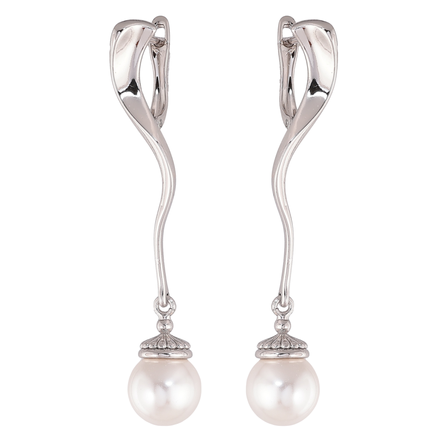 Серьги Xuping цвет Родий английский замок "Жемчужные подвески" фото №1