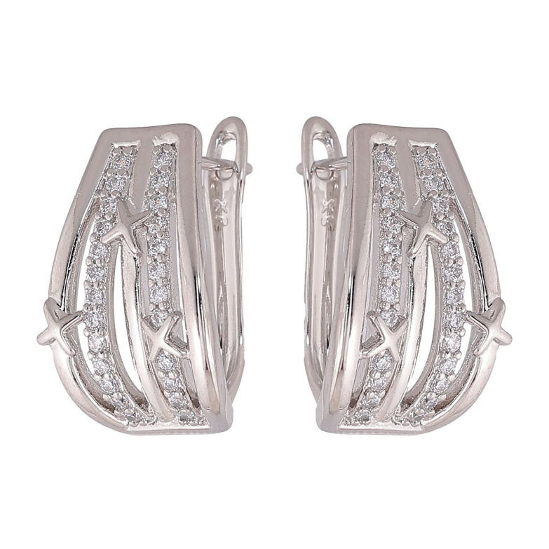 Серьги Xuping цвет Родий английский замок "Узор с кристаллами" фото №1