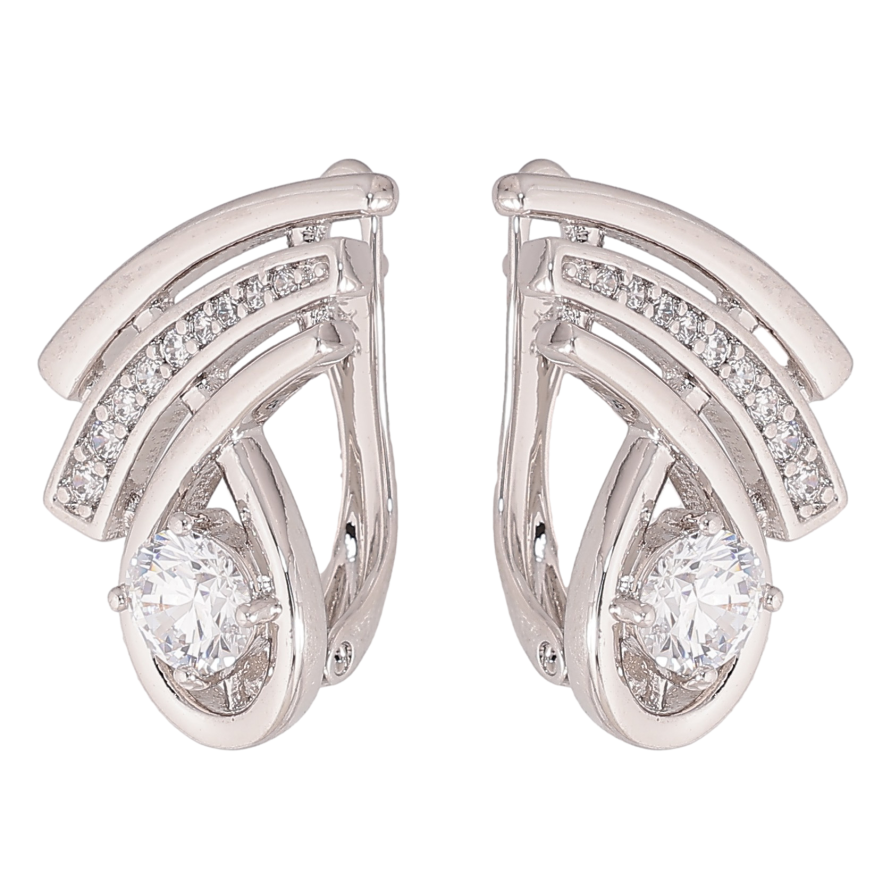 Сережки Xuping колір Родій англійський замок "Візерунок з кристалами" фото №1