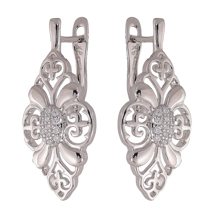 Сережки Xuping колір Родій англійський замок "Візерунок з кристалами" фото №5