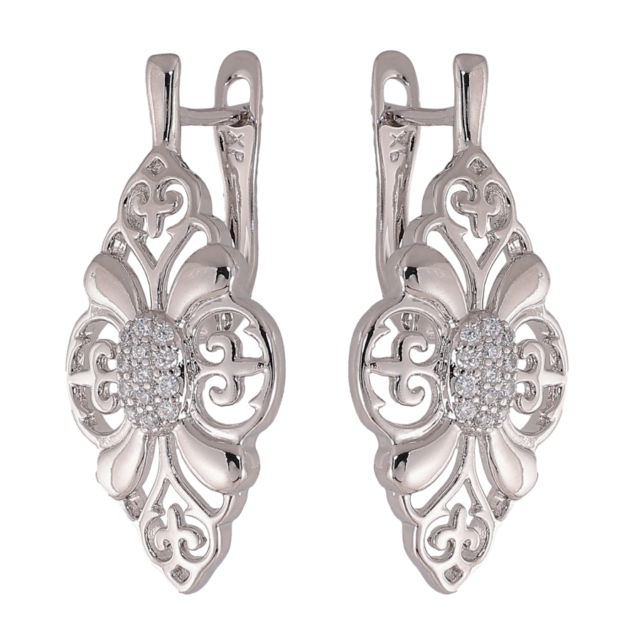 Сережки Xuping колір Родій англійський замок "Візерунок з кристалами" фото №1