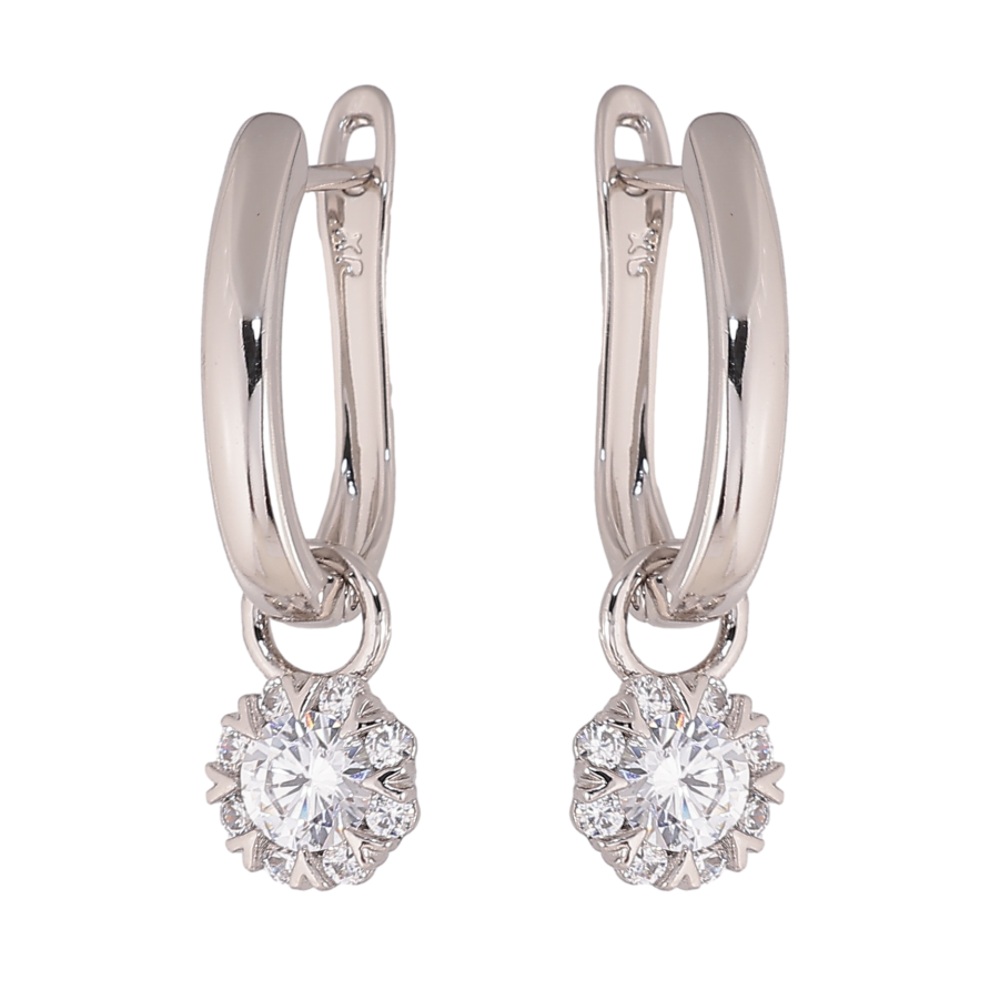 Серьги Xuping цвет Родий английский замок "Кристальные подвески" 2 в 1 фото №1