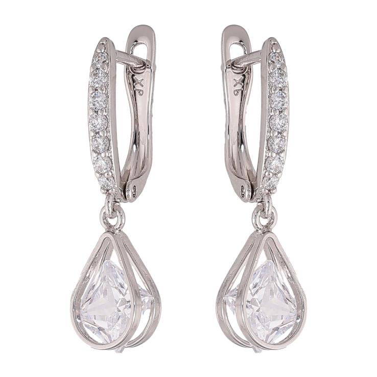 Серьги Xuping цвет Родий английский замок "Кристальные капельки" фото №9 Серьги Xuping цвет Родий английский замок "Кристальные капельки" фото №9