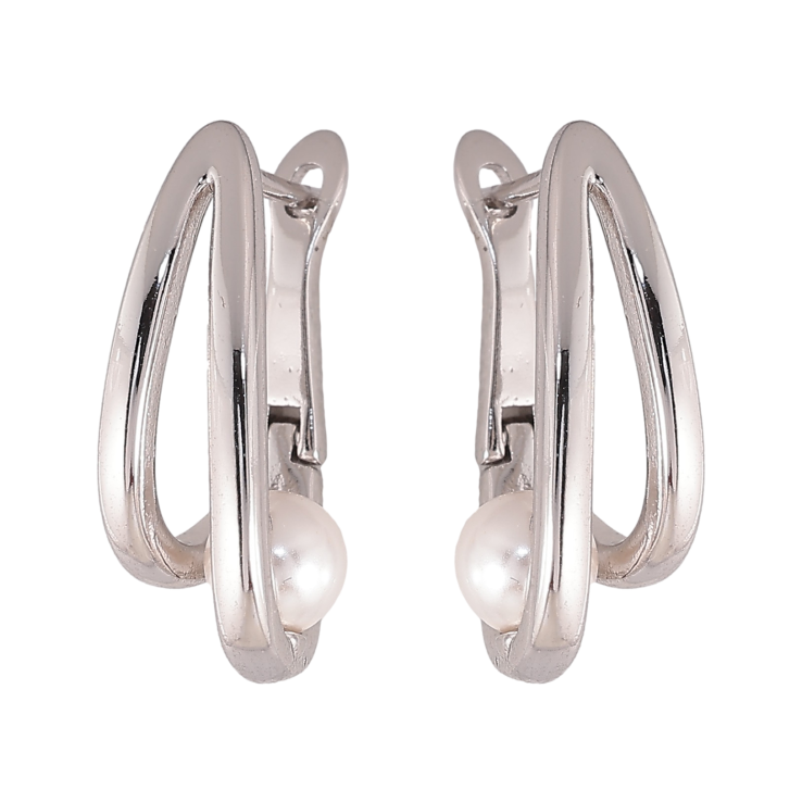 Серьги Xuping цвет Родий английский замок "Узор с жемчужиной" фото №1 Серьги Xuping цвет Родий английский замок "Узор с жемчужиной" фото №1