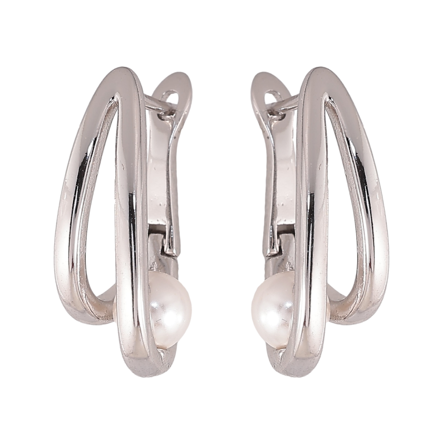 Серьги Xuping цвет Родий английский замок "Узор с жемчужиной" фото №1