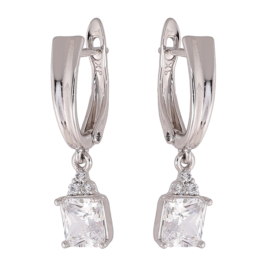 Серьги Xuping цвет Родий английский замок "Кристальные подвески" фото №1