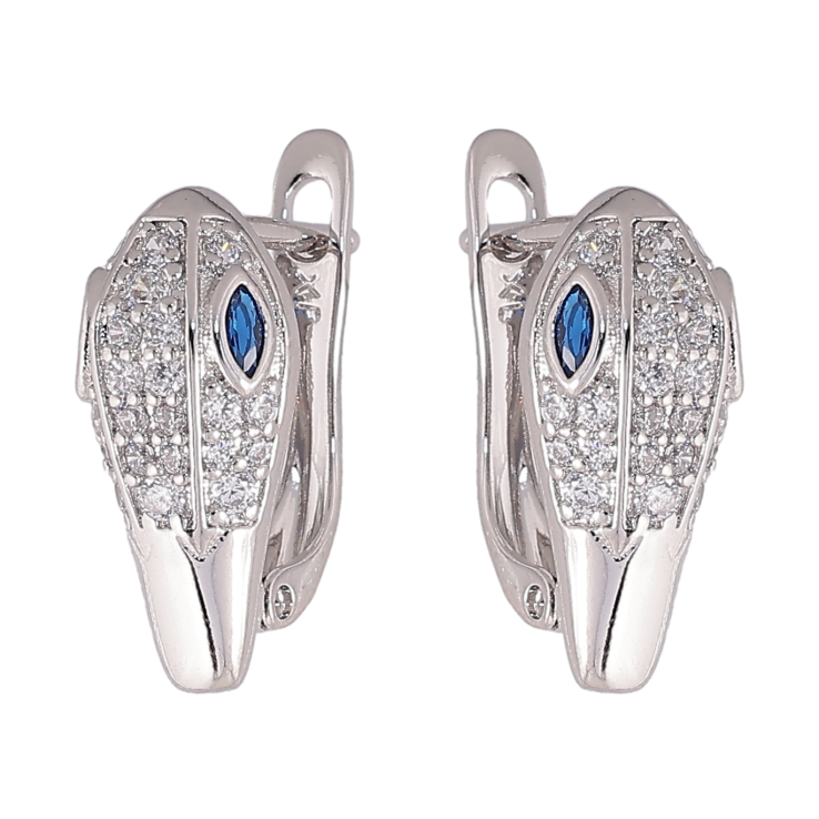 Серьги Xuping цвет Родий английский замок "Инкрустация с синими кристаллами" фото №2