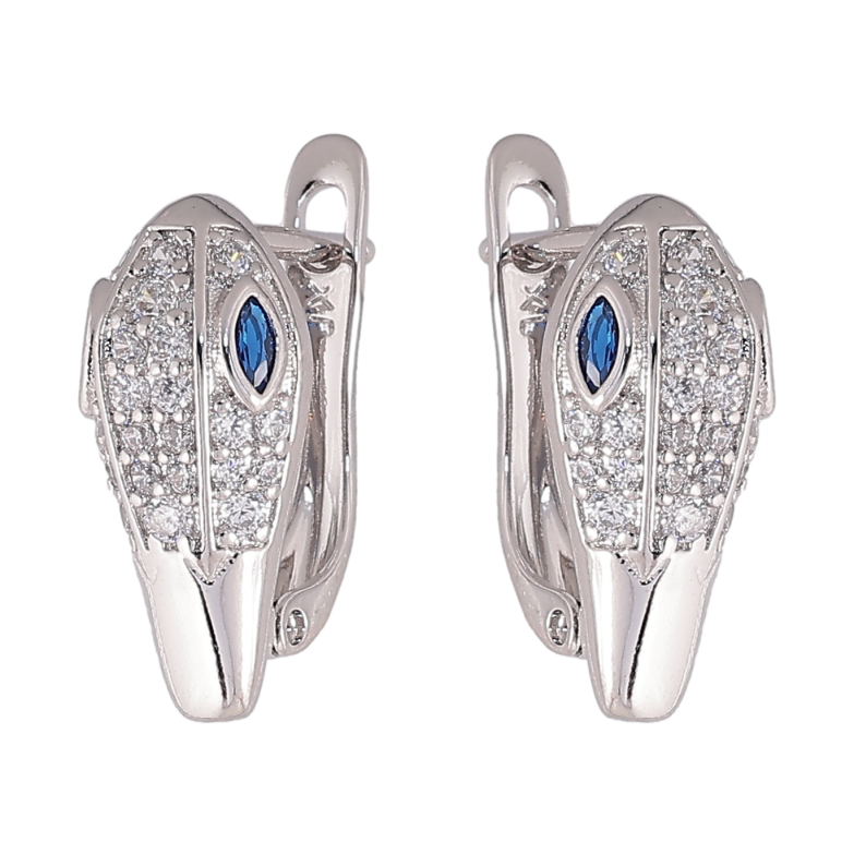 Серьги Xuping цвет Родий английский замок "Инкрустация с синими кристаллами" фото №1