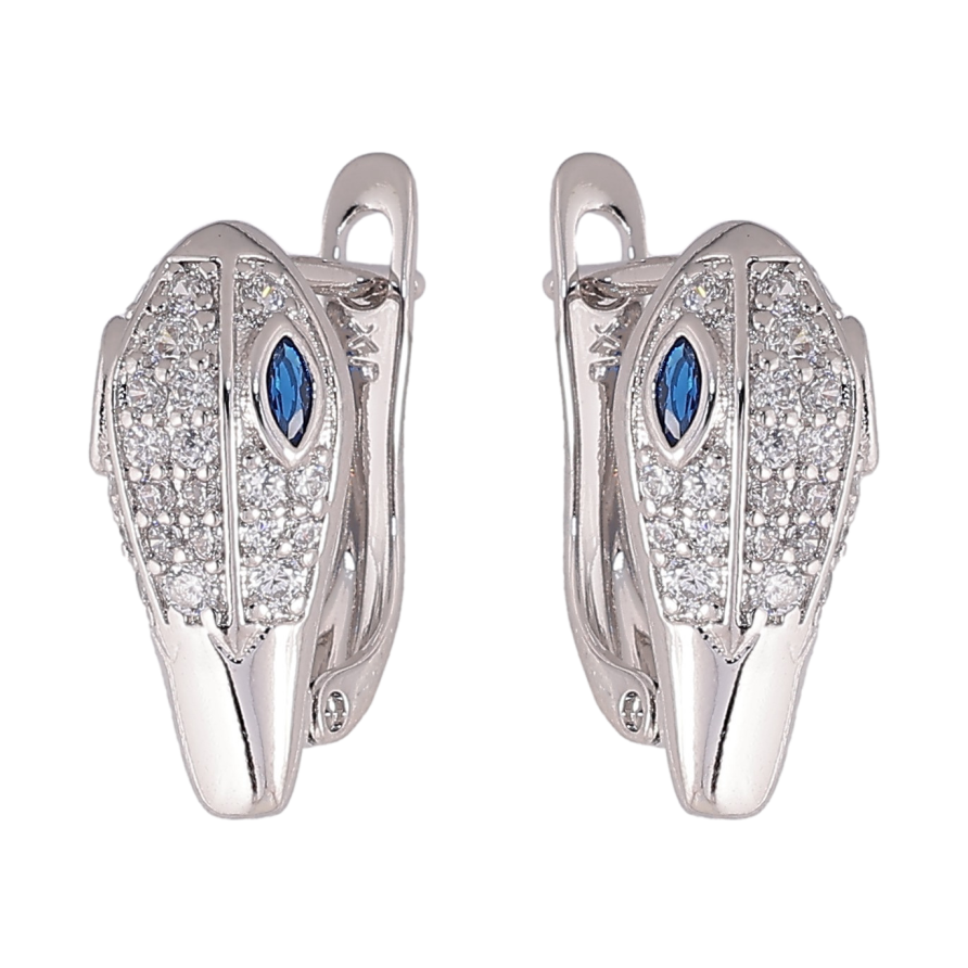 Серьги Xuping цвет Родий английский замок "Инкрустация с синими кристаллами" фото №1