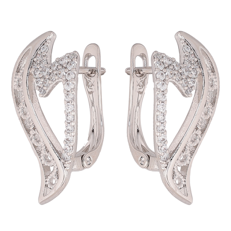 Серьги Xuping цвет Родий английский замок "Узор с кристаллами" фото №15