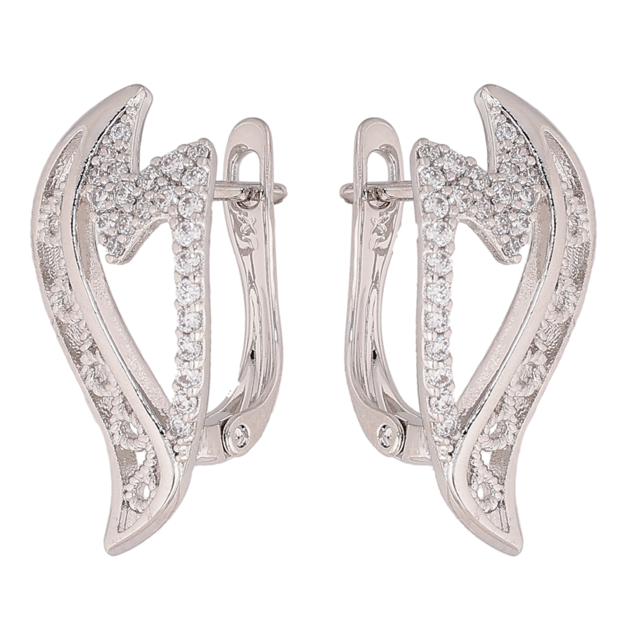 Серьги Xuping цвет Родий английский замок "Узор с кристаллами" фото №1 Серьги Xuping цвет Родий английский замок "Узор с кристаллами" фото №1