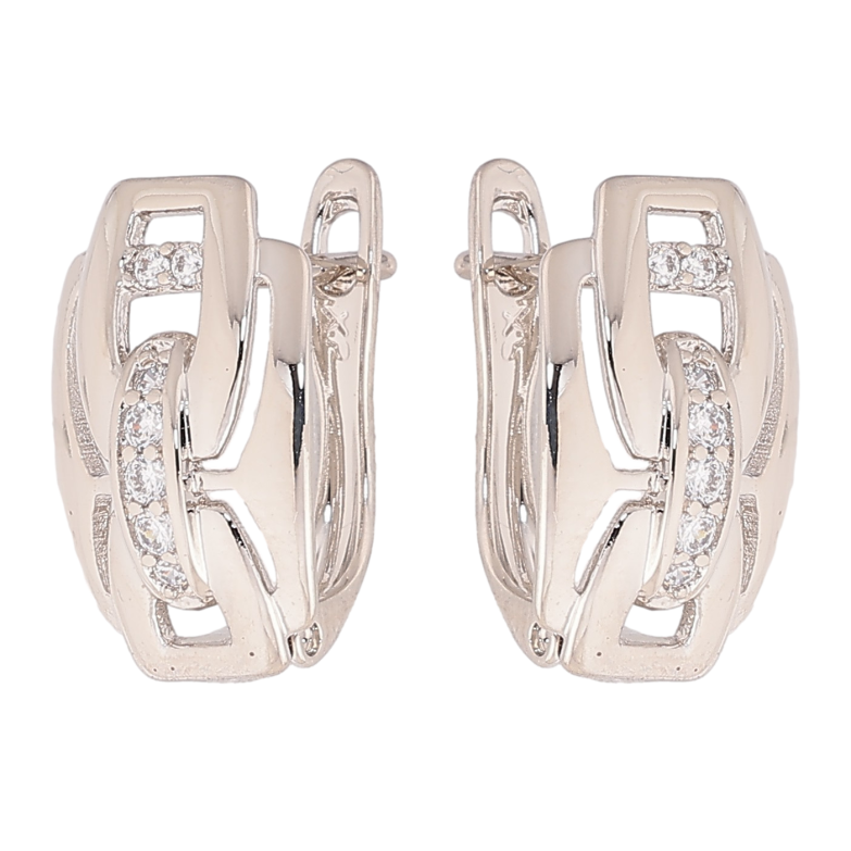 Серьги Xuping цвет Родий английский замок "Узор с кристаллами" фото №9