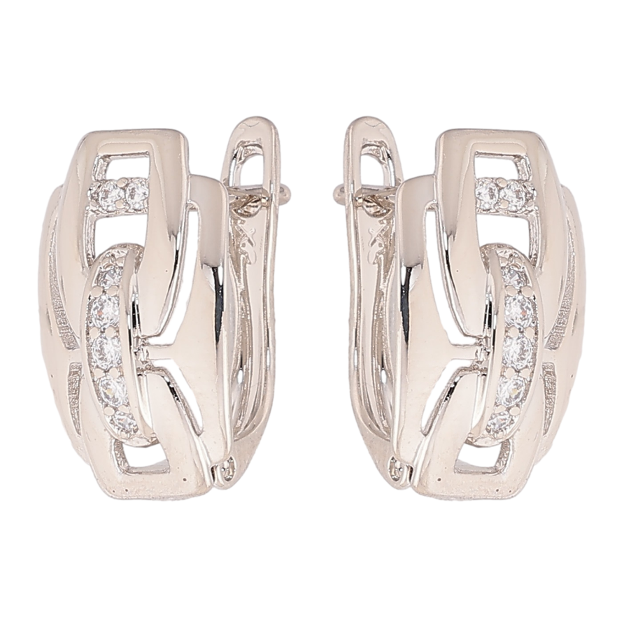 Серьги Xuping цвет Родий английский замок "Узор с кристаллами" фото №1