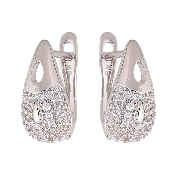 Серьги Xuping цвет Родий английский замок "Узор с кристаллами" фото №25