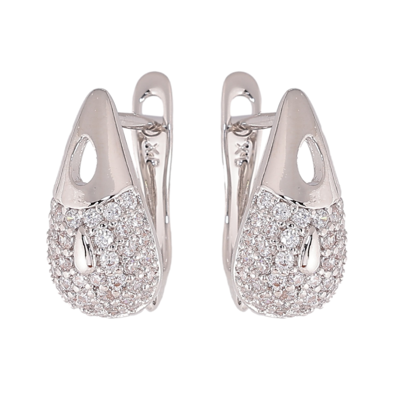 Серьги Xuping цвет Родий английский замок "Узор с кристаллами" фото №1