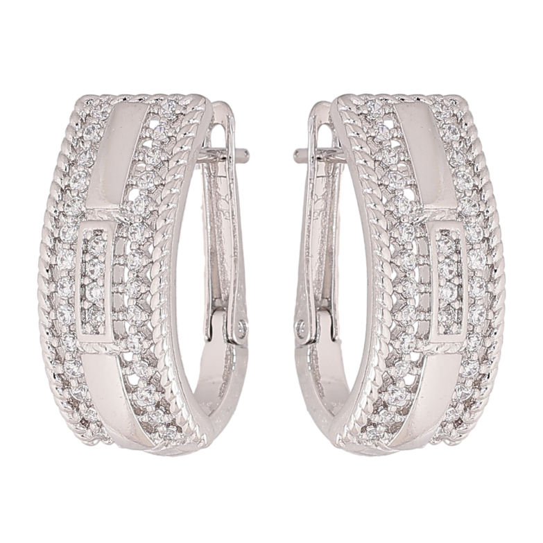 Серьги Xuping цвет Родий английский замок "Узор с кристаллами" фото №1