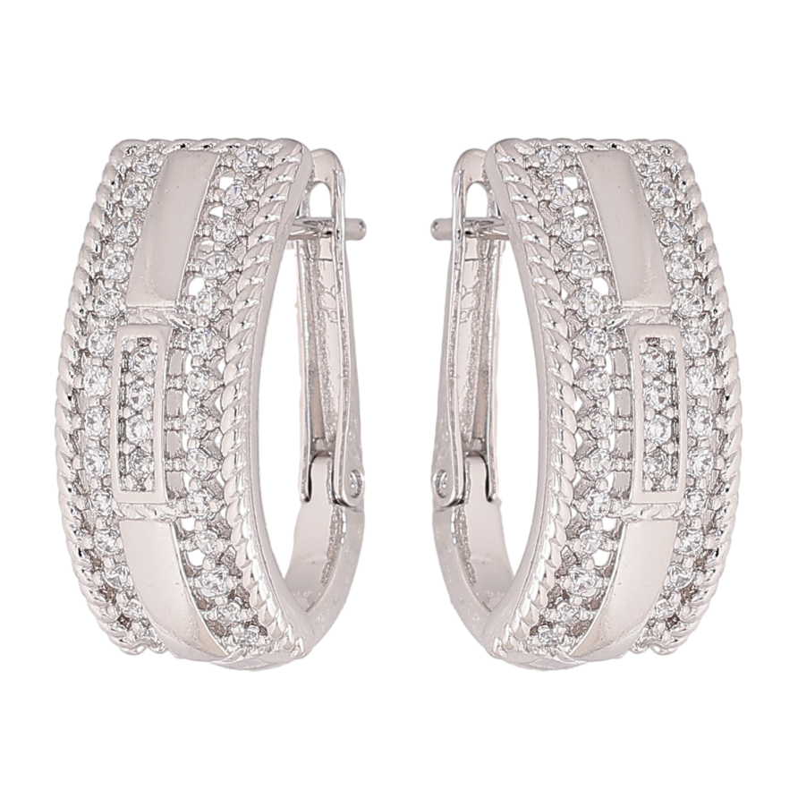 Серьги Xuping цвет Родий английский замок "Узор с кристаллами" фото №1