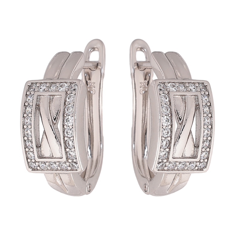 Серьги Xuping цвет Родий английский замок "Узор с кристаллами" фото №6