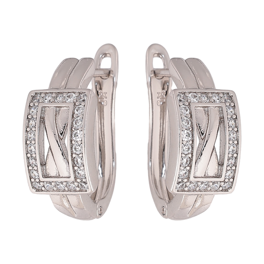 Серьги Xuping цвет Родий английский замок "Узор с кристаллами" фото №1