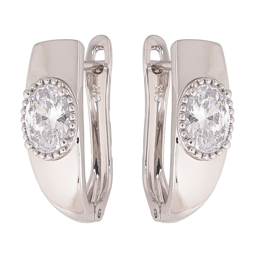 Серьги Xuping цвет Родий английский замок "Узор с кристаллами" фото №1