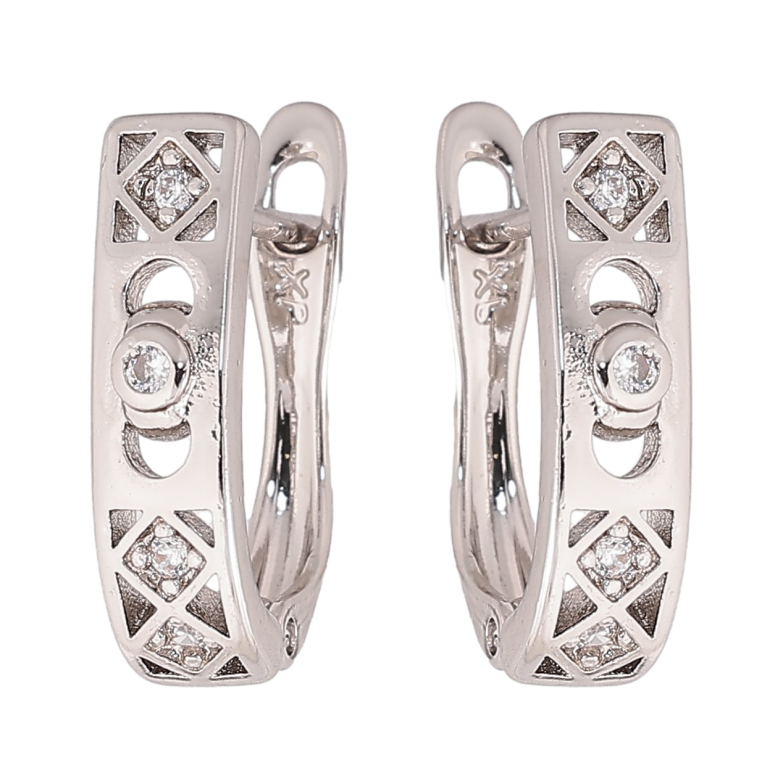 Серьги Xuping цвет Родий английский замок "Узор с кристаллами" фото №1