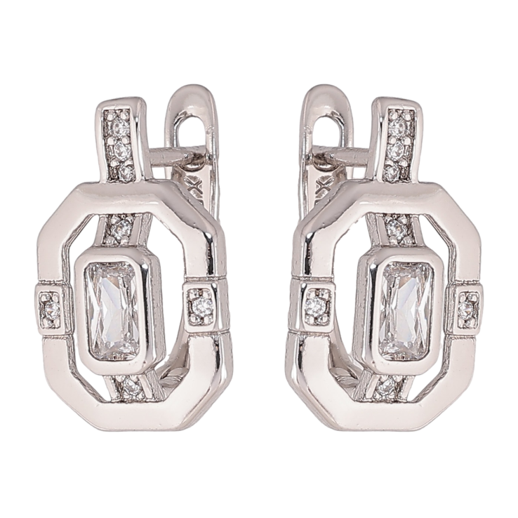 Сережки Xuping колір Родій англійський замок "Візерунок з кристалами" фото №10