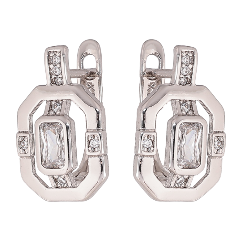 Сережки Xuping колір Родій англійський замок "Візерунок з кристалами" фото №12