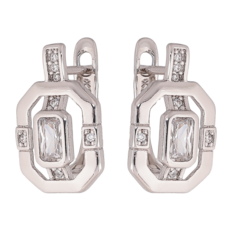 Сережки Xuping колір Родій англійський замок "Візерунок з кристалами" фото №1