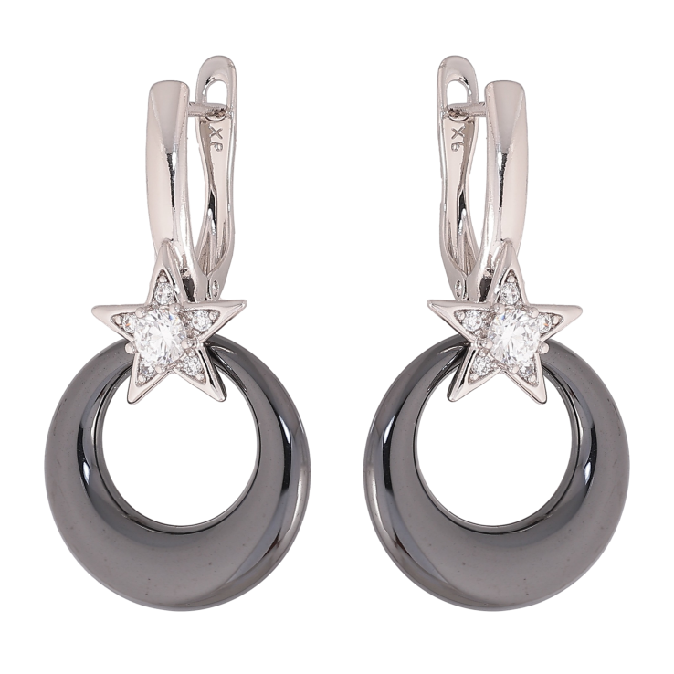 Сережки Xuping колір Родій англійський замок "Кругі підвіски з чорної кераміки" фото №4