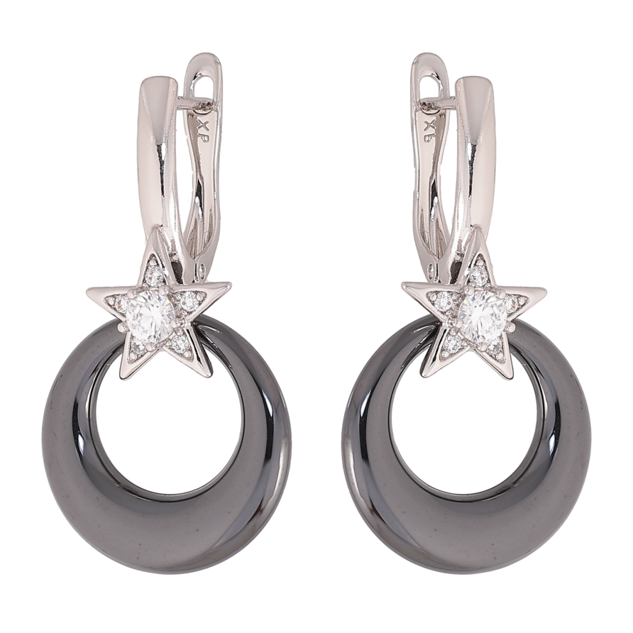 Сережки Xuping колір Родій англійський замок "Кругі підвіски з чорної кераміки" фото №1