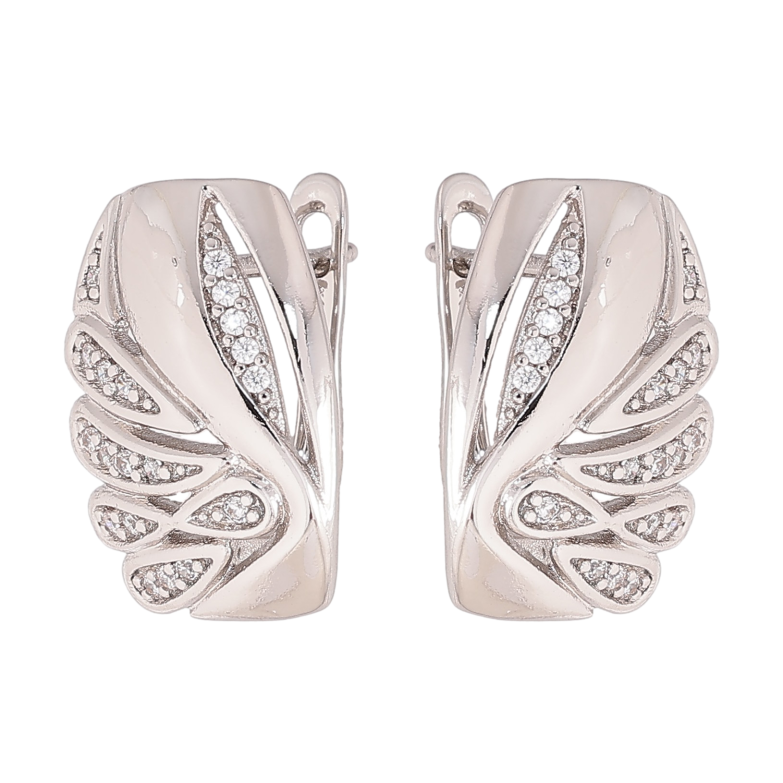 Серьги Xuping цвет Родий английский замок "Узор с кристаллами" фото №1