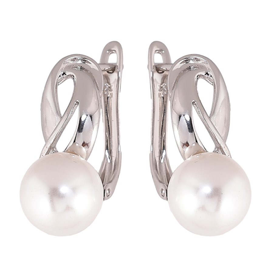 Серьги Xuping цвет Родий английский замок "Узор с жемчужинами" фото №1 Серьги Xuping цвет Родий английский замок "Узор с жемчужинами" фото №1