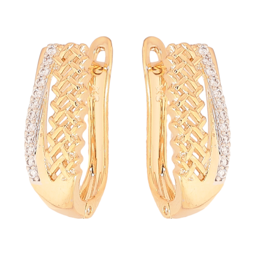 Серьги Xuping цвет позолота 18K + родий английский замок узор с кристаллами фото №1