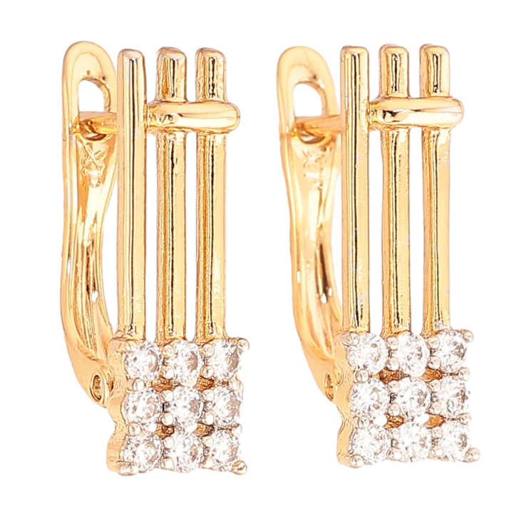 Серьги Xuping цвет позолота 18K + родий английский замок узор с кристаллами фото №23