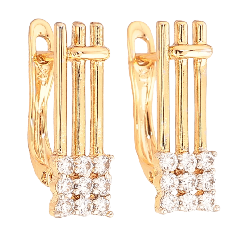 Серьги Xuping цвет позолота 18K + родий английский замок узор с кристаллами фото №1