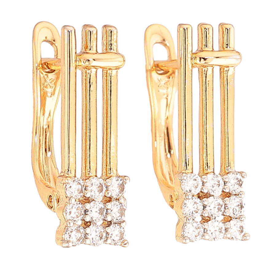 Серьги Xuping цвет позолота 18K + родий английский замок узор с кристаллами фото №1