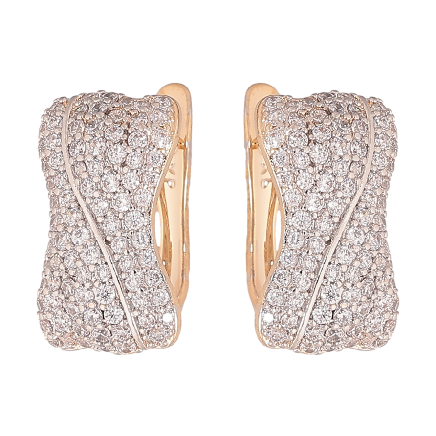 Серьги Xuping цвет позолота 18K + родий английский замок узор с инкрустацией кристаллами фото №1