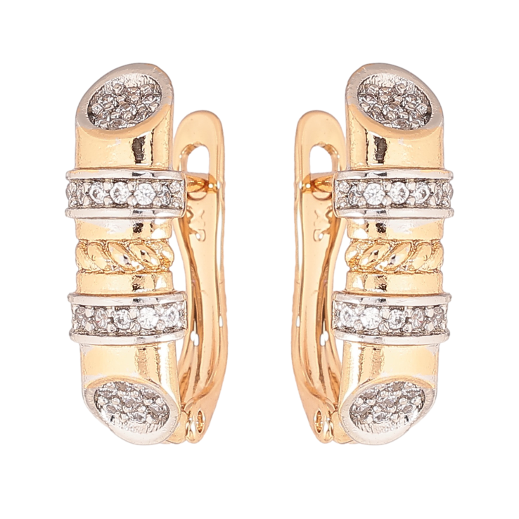 Серьги Xuping цвет позолота 18K + родий английский замок узор с кристаллами фото №10