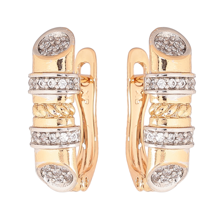 Серьги Xuping цвет позолота 18K + родий английский замок узор с кристаллами фото №1