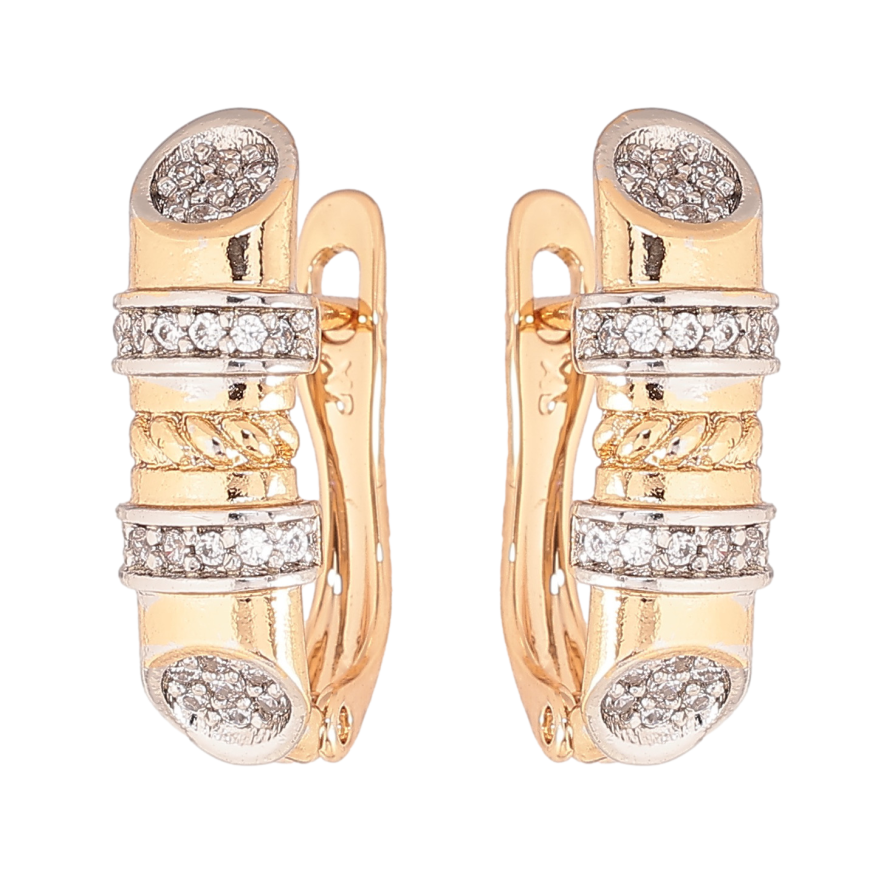 Серьги Xuping цвет позолота 18K + родий английский замок узор с кристаллами фото №1