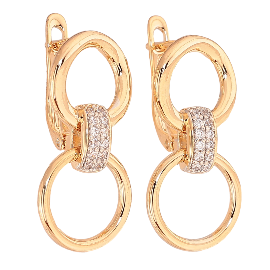 Серьги Xuping цвет позолота 18K + родий английский замок узор с кристаллами фото №1